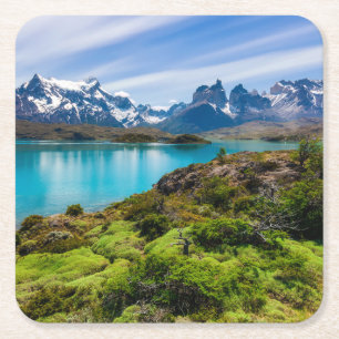 Ice & Snow Lake Pehoe, Patagonia, Chile Square Paper Coaster