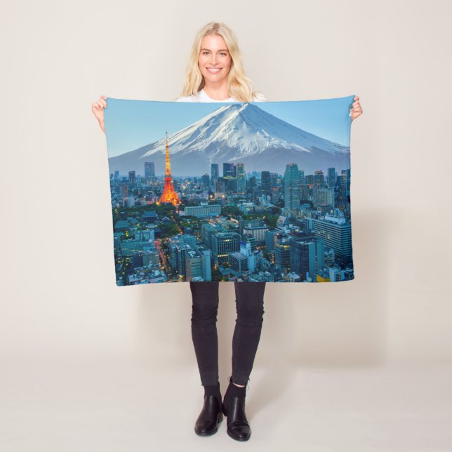 Ice & Snow | Mt. Fuji & Tokyo Skyline Fleece Blanket (In Situ)