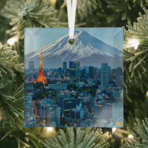 Ice & Snow   Mt. Fuji & Tokyo Skyline Glass Tree Decoration