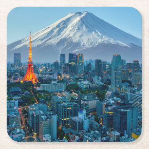 Ice & Snow   Mt. Fuji & Tokyo Skyline Square Paper Coaster