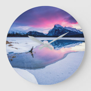 Ice & Snow   Mt. Rundle, Canada Large Clock