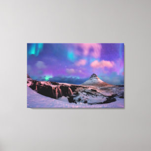 Ice & Snow   Northern Lights,  Kirkjufell Mountain Canvas Print