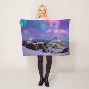 Ice & Snow   Northern Lights,  Kirkjufell Mountain Fleece Blanket