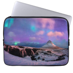 Ice & Snow Northern Lights, Kirkjufell Mountain Laptop Sleeve