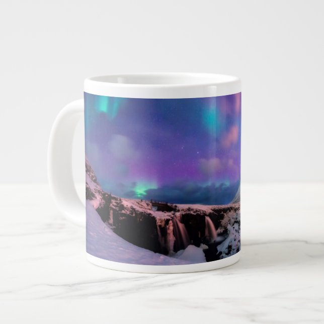 Ice & Snow | Northern Lights,  Kirkjufell Mountain Large Coffee Mug (Front Left)