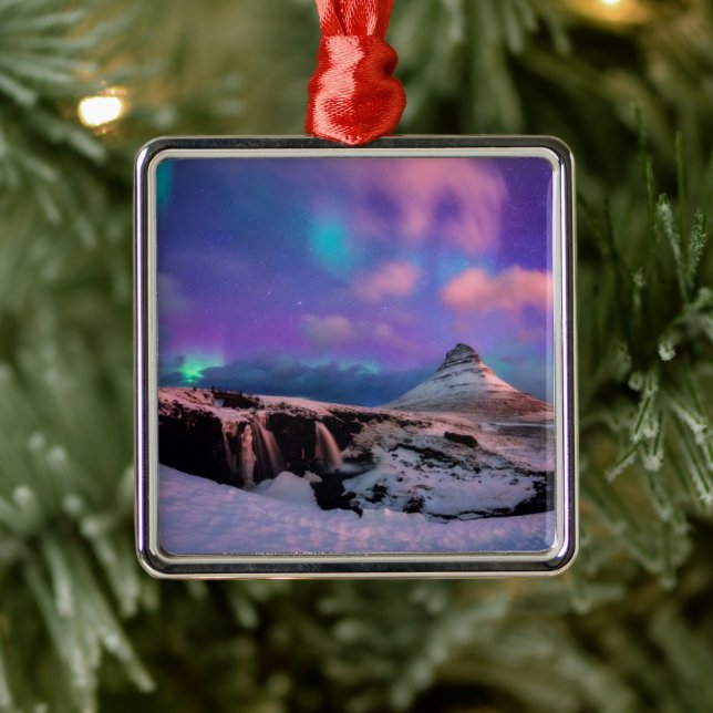 Ice & Snow | Northern Lights,  Kirkjufell Mountain Metal Tree Decoration (Tree)
