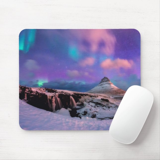 Ice & Snow | Northern Lights,  Kirkjufell Mountain Mouse Mat (With Mouse)