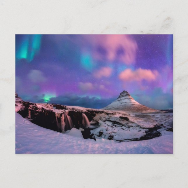 Ice & Snow | Northern Lights,  Kirkjufell Mountain Postcard (Front)