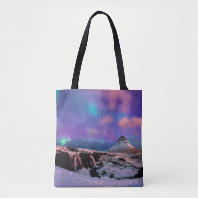 Ice & Snow | Northern Lights,  Kirkjufell Mountain Tote Bag (Front)