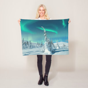 Ice & Snow   Northern Lights, Lapland, Finland Fleece Blanket