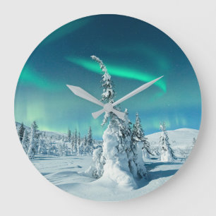 Ice & Snow Northern Lights, Lapland, Finland Large Clock