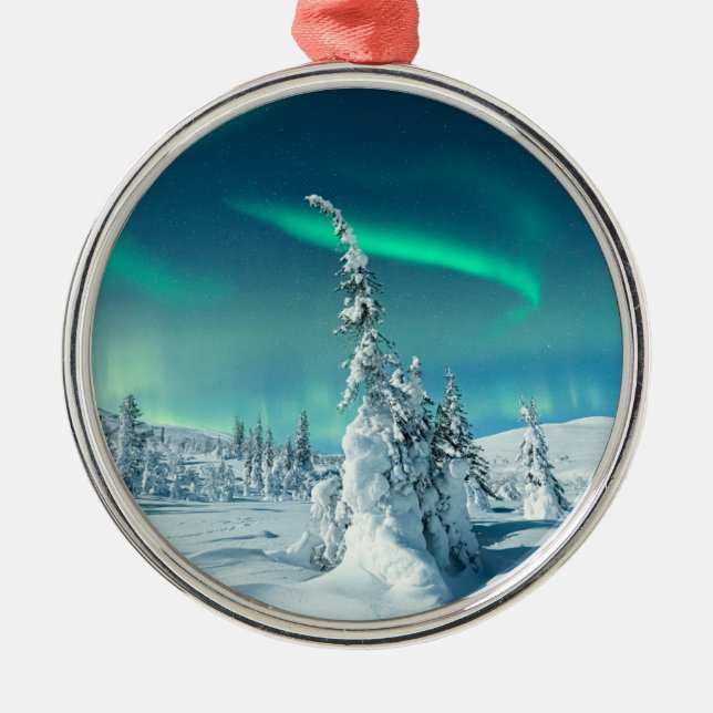 Ice & Snow | Northern Lights, Lapland, Finland Metal Tree Decoration (Front)