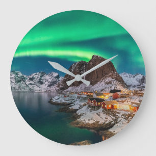 Ice & Snow   Northern Lights, Norway Large Clock