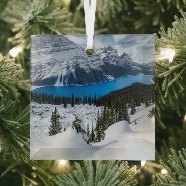 Ice & Snow | Peyto Lake, Canadian Rockies Glass Tree Decoration (Insitu)