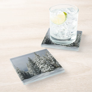 Ice & Snow Pine Woodland, Austria Glass Coaster