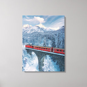 Ice & Snow Red Bernina Express Train Switzerland Canvas Print