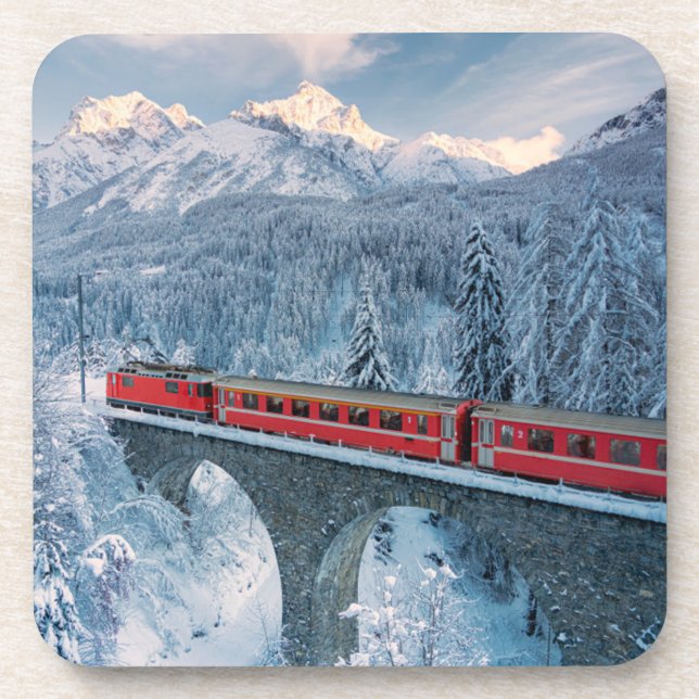 Ice & Snow | Red Bernina Express Train Switzerland Coaster (Front)