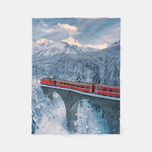 Ice & Snow   Red Bernina Express Train Switzerland Fleece Blanket