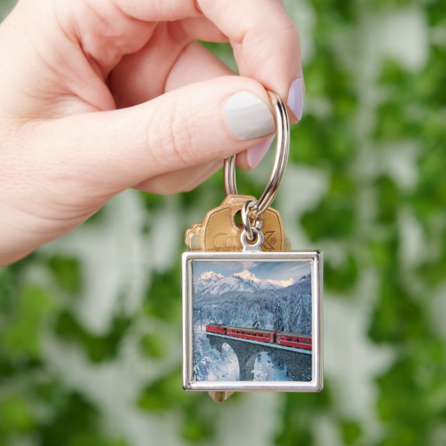 Ice & Snow | Red Bernina Express Train Switzerland Key Ring (Hand)