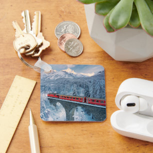 Ice & Snow   Red Bernina Express Train Switzerland Key Ring