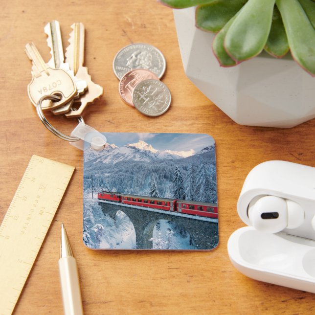 Ice & Snow | Red Bernina Express Train Switzerland Key Ring (Desk)