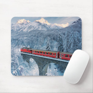 Ice & Snow Red Bernina Express Train Switzerland Mouse Mat
