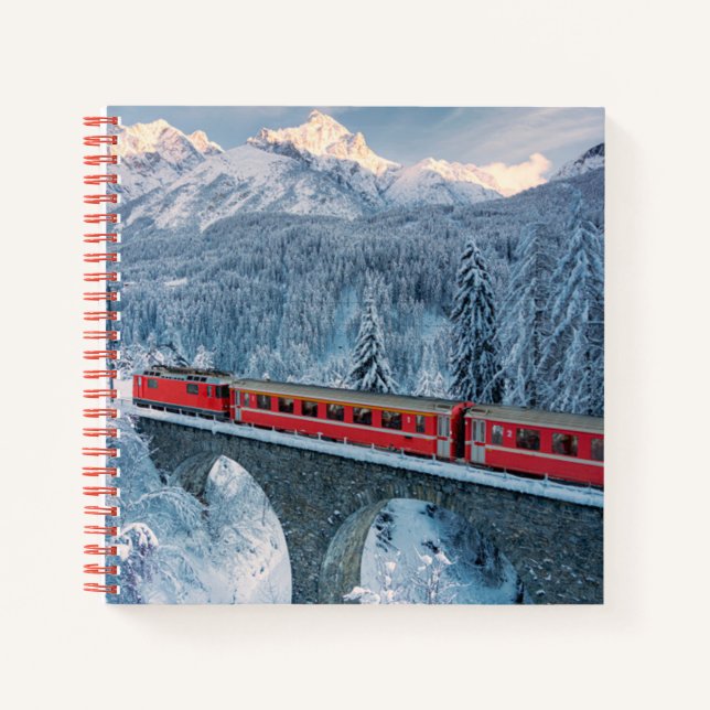 Ice & Snow | Red Bernina Express Train Switzerland Notebook (Front)