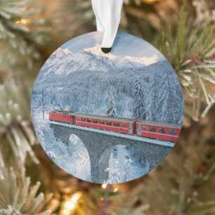 Ice & Snow Red Bernina Express Train Switzerland Ornament