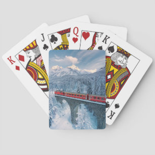 Ice & Snow   Red Bernina Express Train Switzerland Playing Cards