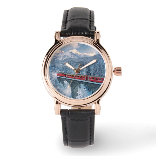 Ice & Snow | Red Bernina Express Train Switzerland Watch (Front)