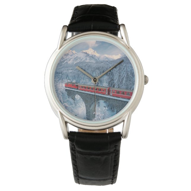 Ice & Snow | Red Bernina Express Train Switzerland Watch (Front)