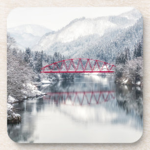 Ice & Snow Red Bridge in Winter, Japan Coaster