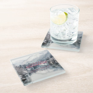 Ice & Snow   Red Bridge in Winter, Japan Glass Coaster