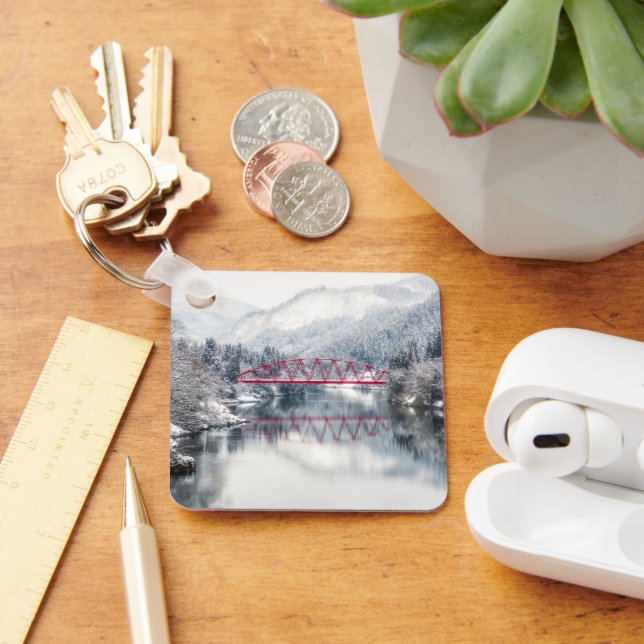 Ice & Snow | Red Bridge in Winter, Japan Key Ring (Desk)