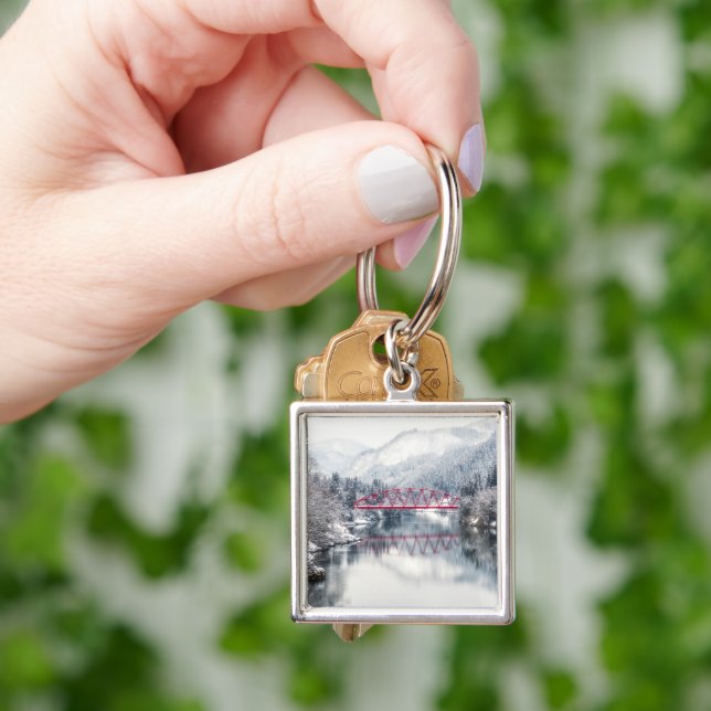 Ice & Snow | Red Bridge in Winter, Japan Key Ring (Hand)