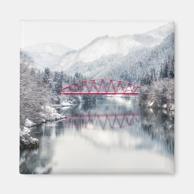 Ice & Snow | Red Bridge in Winter, Japan Magnet (Front)