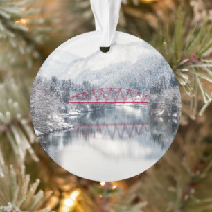 Ice & Snow   Red Bridge in Winter, Japan Ornament