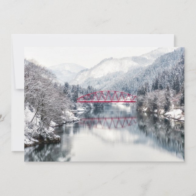 Ice & Snow | Red Bridge in Winter, Japan Thank You Card (Front)