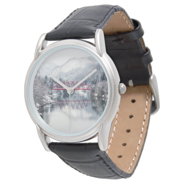 Ice & Snow | Red Bridge in Winter, Japan Watch (Angled)