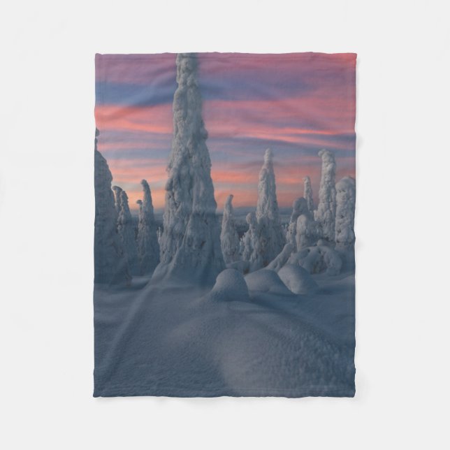 Ice & Snow | Snow Covered Trees, Lapland, Finland Fleece Blanket (Front)
