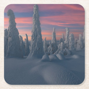 Ice & Snow Snow Covered Trees, Lapland, Finland Square Paper Coaster