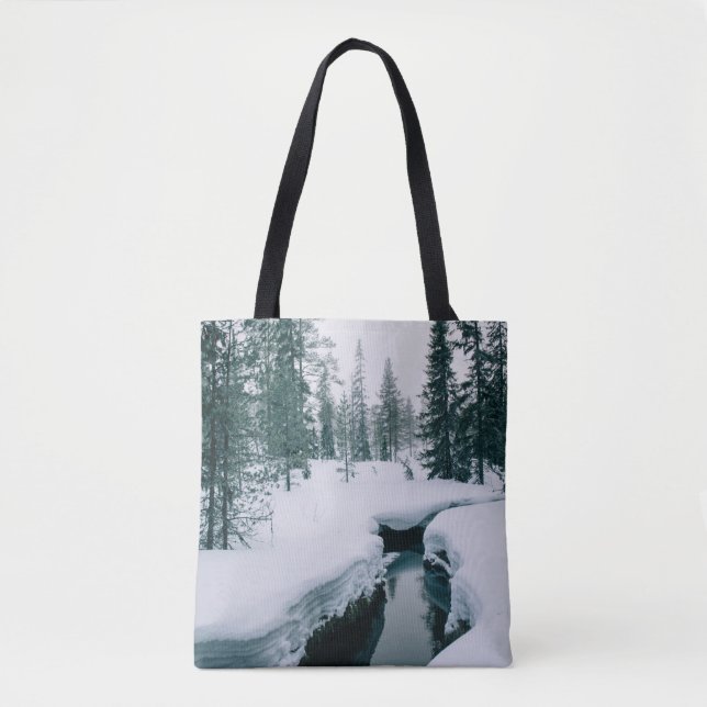 Ice & Snow | Stream in a Snowy Winter Landscape Tote Bag (Front)