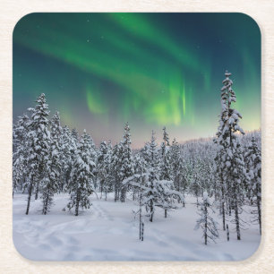 Ice & Snow Winter Landscape, Finland Square Paper Coaster