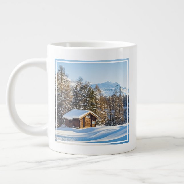 Ice & Snow | Winter Log Cabin Swiss Alps Large Coffee Mug (Left)
