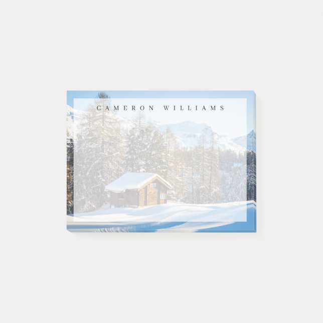 Ice & Snow | Winter Log Cabin Swiss Alps Post-it Notes (Front)