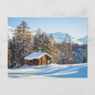 Ice & Snow   Winter Log Cabin Swiss Alps Postcard