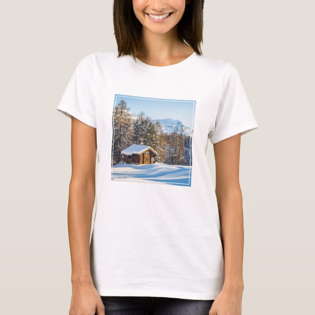 Ice & Snow | Winter Log Cabin Swiss Alps T-Shirt (Front)