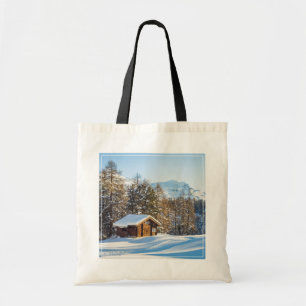 Ice & Snow   Winter Log Cabin Swiss Alps Tote Bag