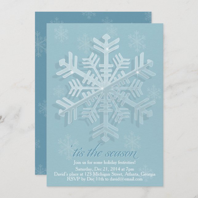 Ice Snowflake Holiday Party Invitation (Front/Back)