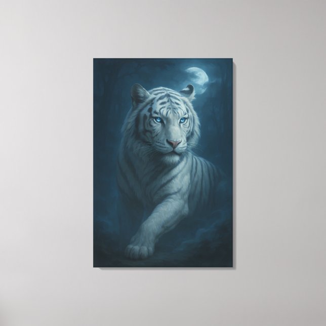 Ice Spirit White Tiger – Mystic Guardian of Calm P Canvas Print (Front)